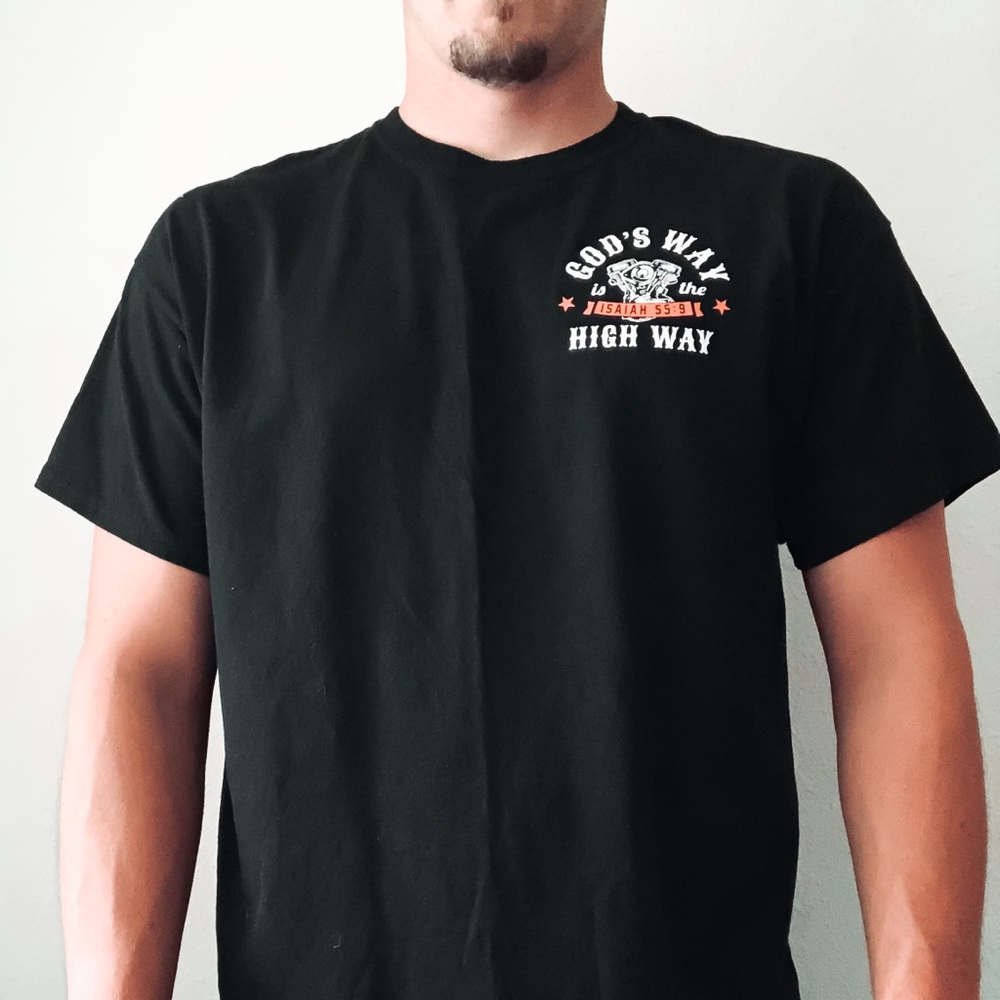 Gods way is the highway black motorcycle tee